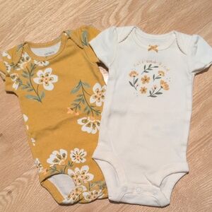 Carter's Yellow Floral and White Graphic Baby Bodysuits